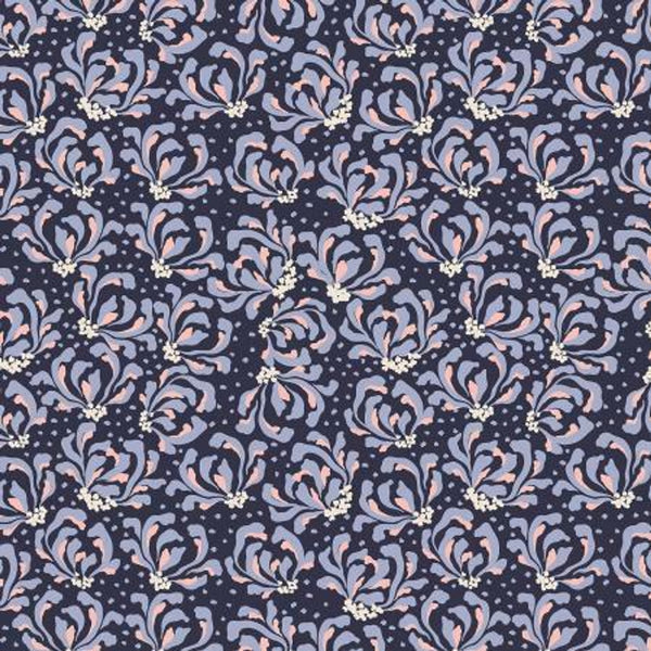 Superbe coupon 3m de popeline RJR fabrics - "magic of Serengeti - blooming flowers tons bleus" - 110cm de large