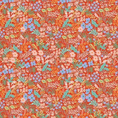 Superbe coupon 3m de popeline Rifle Paper co - Meadow rouge - 110cm de large