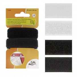 Ruban accrochant thermocollant - velcro blanc ou noir (prix au set de 20mmX60cm)