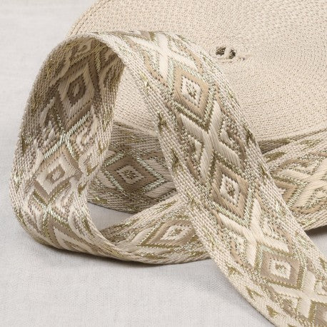 Sangles jacquard ethniques beige/doré 38mm  (Prix pour 50cm)