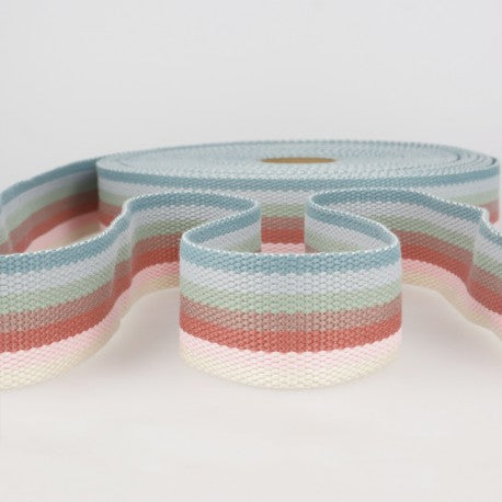 Sangles lignée arc en ciel tons pastels foncé de 40mm - (Prix pour 50cm)
