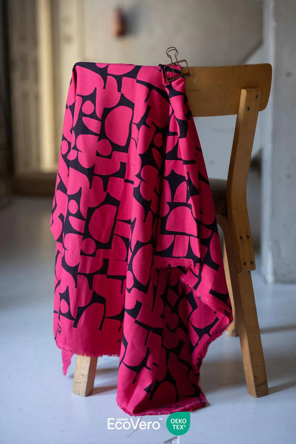 Crêpe de viscose " Shady shapes crimson" Eco-Vero de Meet Milk (Prix pour 10cm)
