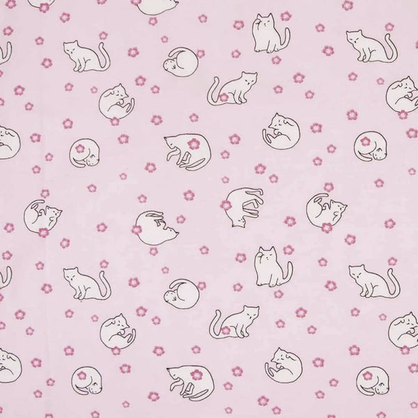 Jersey "chat et sakura rose" certifié oeko-tex (prix pour 10cm)