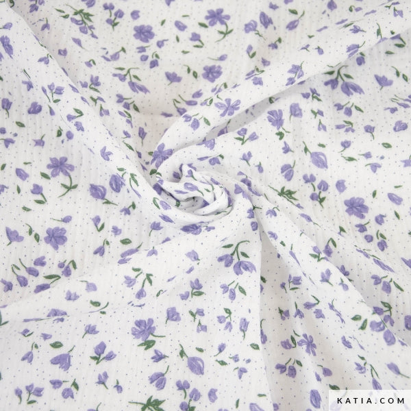 Double gaze "Violettes" certifiée oeko-tex (prix pour 10cm)