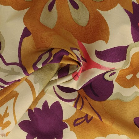 Popeline 100% coton "Fleurs indiennes" (prix pour 10cm)