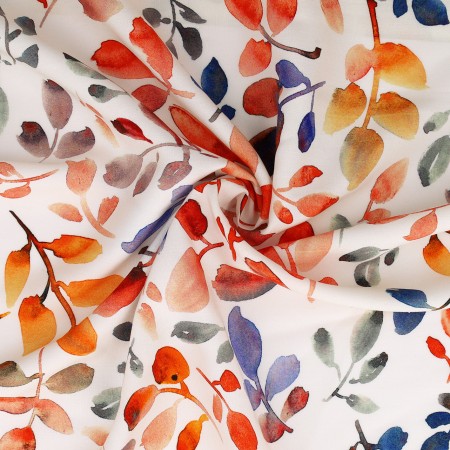 Viscose  feuillages - tons printaniers (Prix pour 10cm)