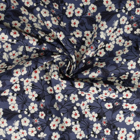 Coupon de 1,1m de Popeline 100% coton "tana flowers bleu marine"