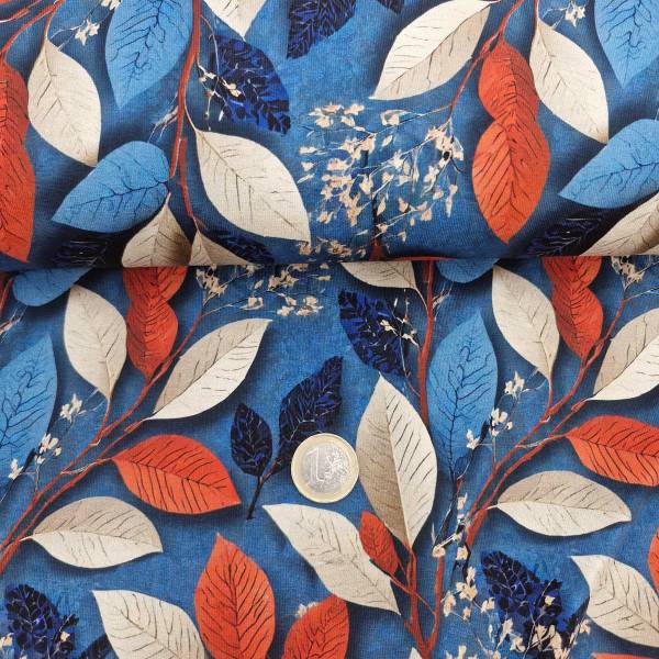 Jersey "Feuillages tons rouges/beiges " - certifié Oeko-tex