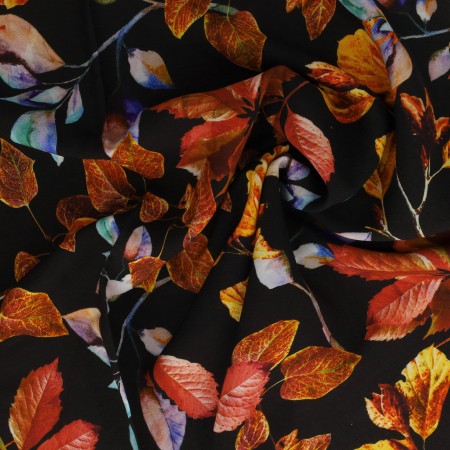 Viscose  feuillages d'automne sur fond noir (Prix pour 10cm)