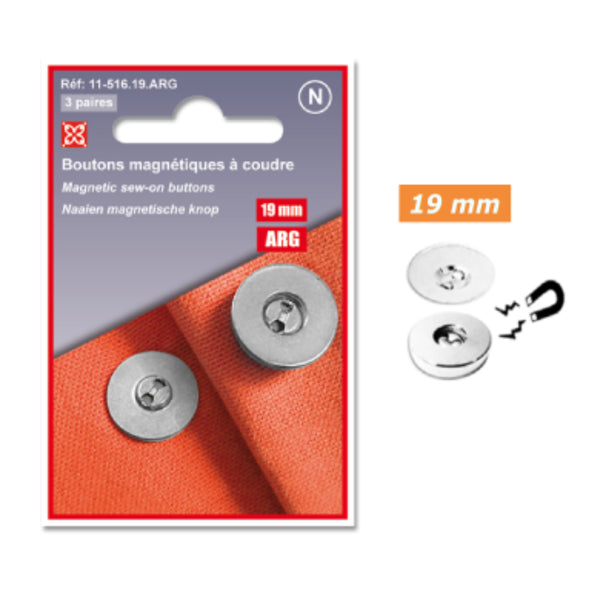 boutons magnétiques à coudre - 19mm - différentes couleurs (prix par blister de 3 paires)