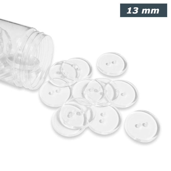 Boutons 2 trous transparents 13mm (prix à la pièce)