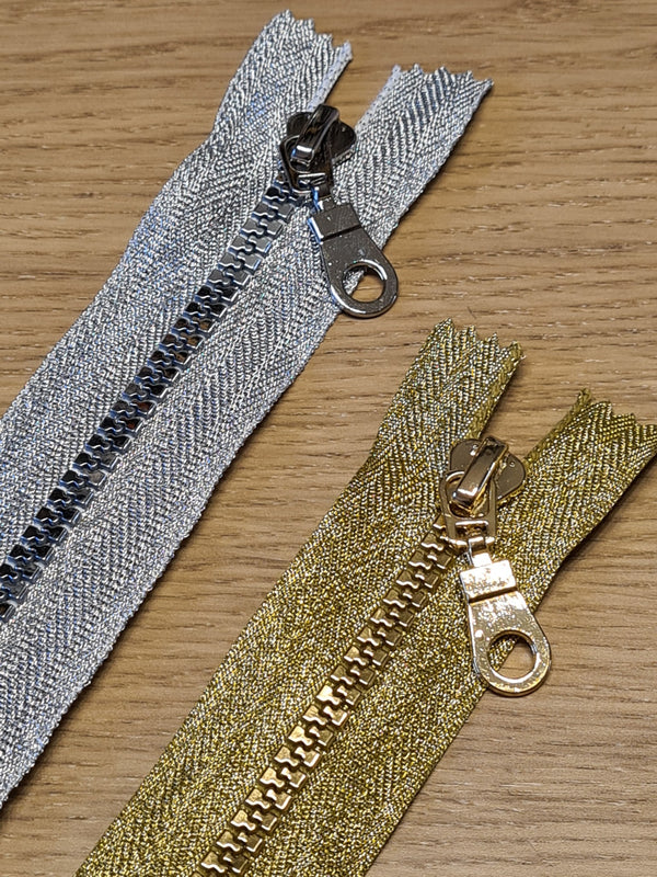 Fermeture éclair / tirette / zip non séparable de 20cm - argent et doré (prix à la pièce)
