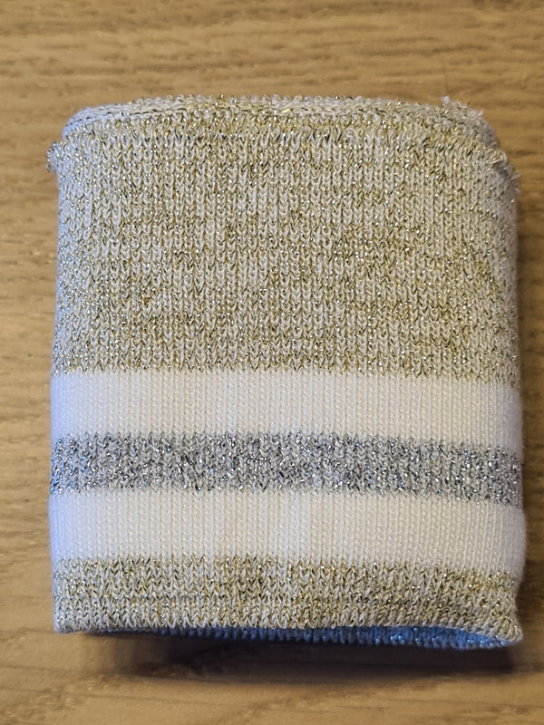 Bord cote  "lurex or, bandes blanches et argent" ( prix à la pièce 110cm X 6cm)