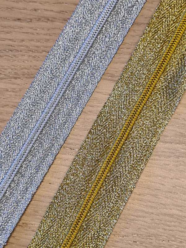 Fermeture éclair / tirette / zip au mètre - or et argent (prix pour 1mètre de zip avec 1 curseur)