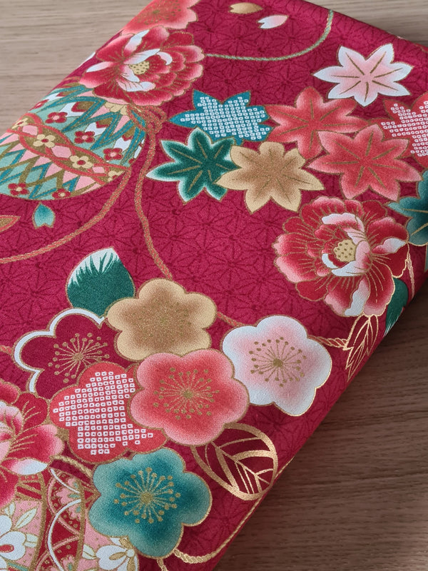 Ume Bana sur fond asanoha rouge (prix pour 10cm)
