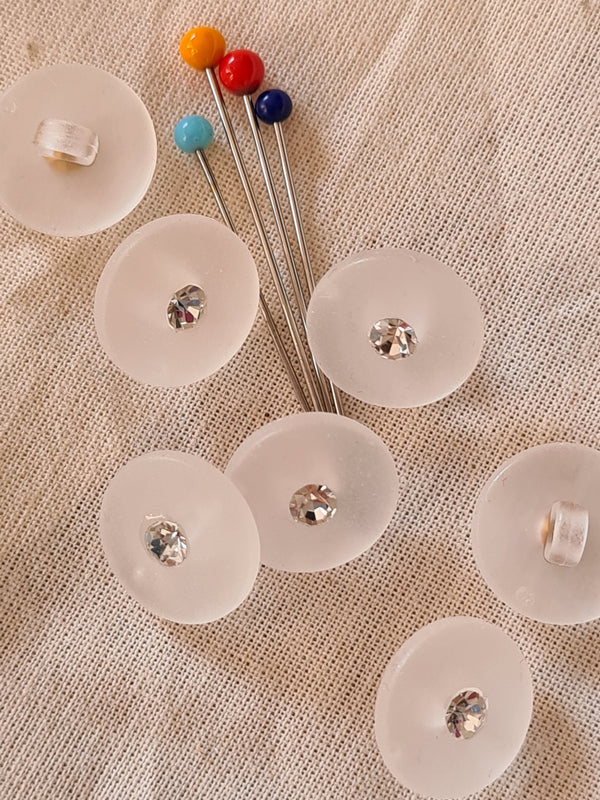 Boutons à pied transparent et strass 17mm (prix à la pièce)