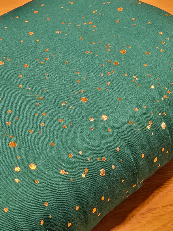 Jersey pluie scintillante dorée sur fond turquoise - certifié Oeko-tex (prix pour 10cm)