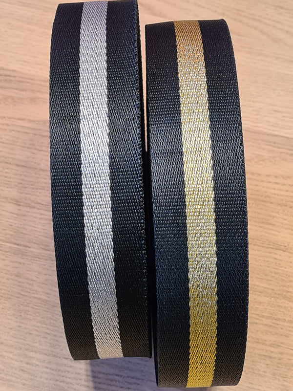 Sangles tissées  coton et lurex 38mm - argenté ou doré (Prix pour 50cm)