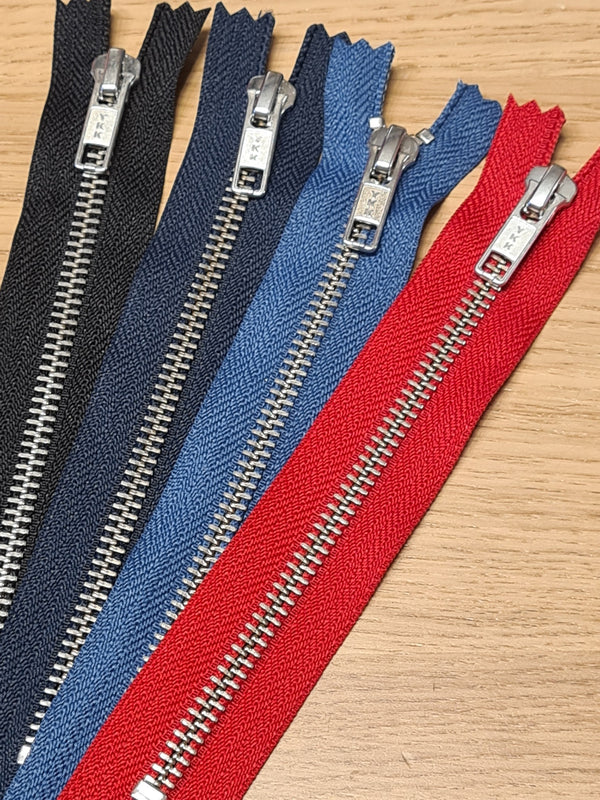 Fermeture éclair / tirette / zip en métal argent pour jean's et pantalon de 16cm - différents coloris (prix à la pièce)