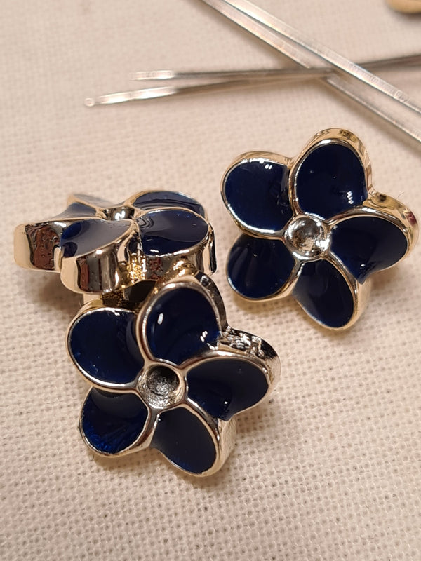 Boutons fleur laquée bleu marine - 10mm (prix à la pièce)