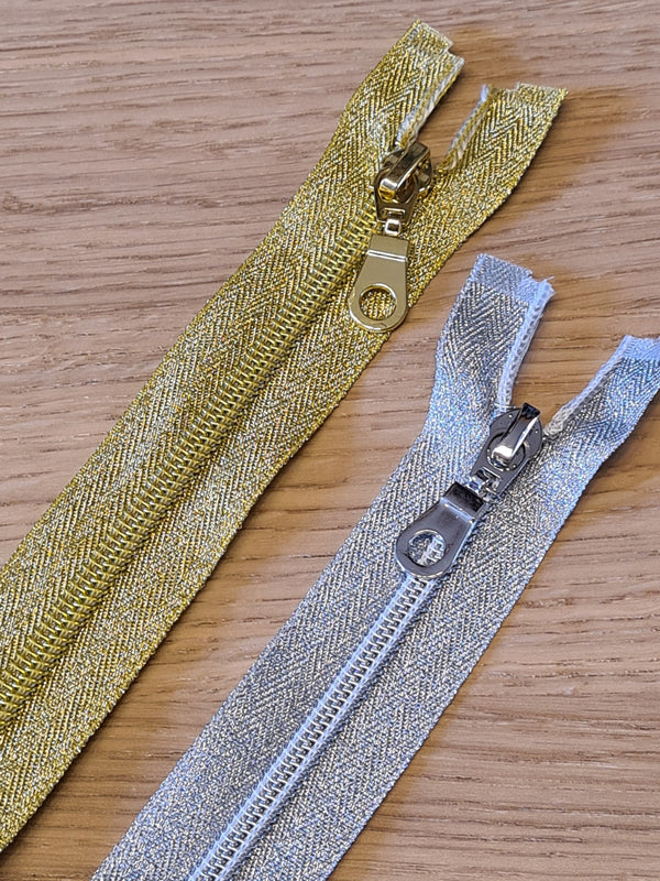 Fermeture éclair / tirette / zip détachable de 70cm - argent et doré (prix à la pièce)