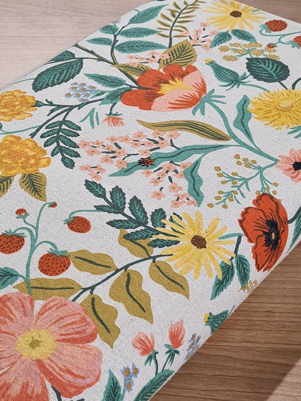 Canvas Rifle paper co - camont Poppy fields sur fond lin naturel certifié oeko-tex - 80% coton et 20% lin (prix pour 10cm)