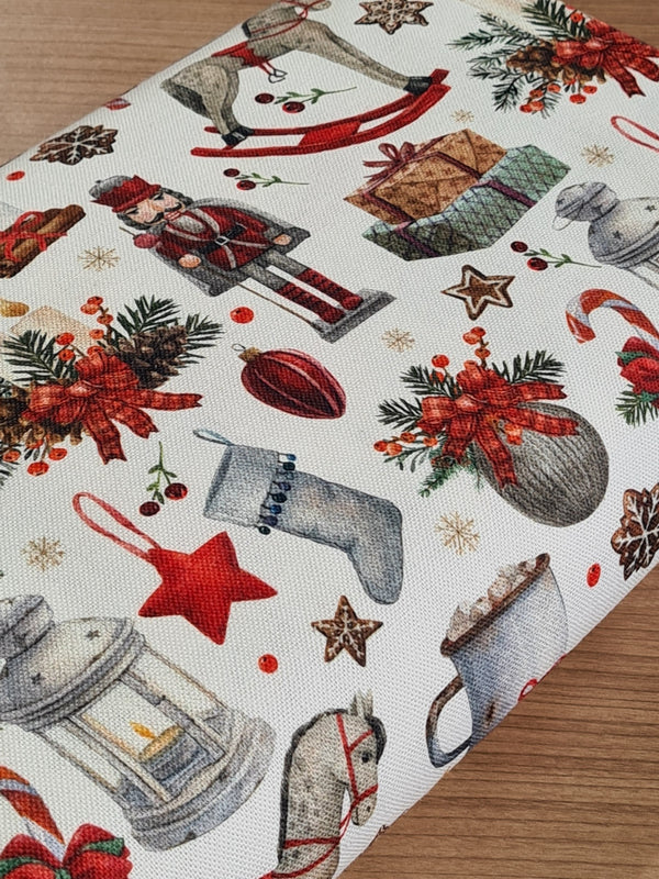 Canvas casse-noisette sur fond blanc certifié oeko-tex - 100% coton (prix pour 10cm)