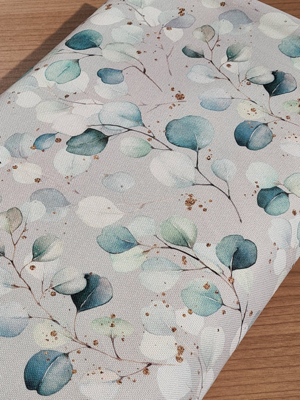 Canvas Eucalyptus aquarellé fond beige/grège certifié oeko-tex - 100% coton (prix pour 10cm)