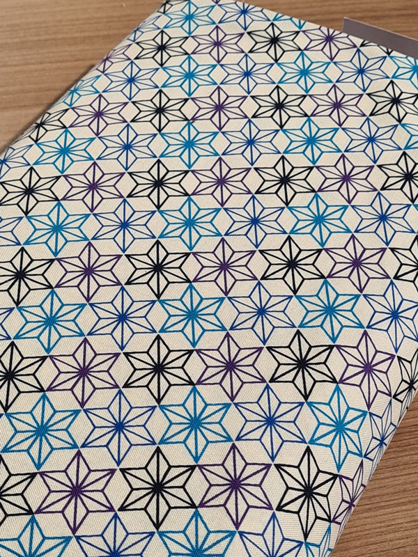 Tissu Asanoha variés tons bleus mauves (prix pour 10cm)