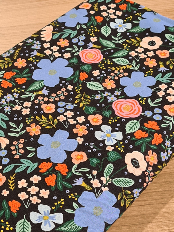 Viscose Rifle Paper co "Primavera" sur fond noir (prix pour 10cm)