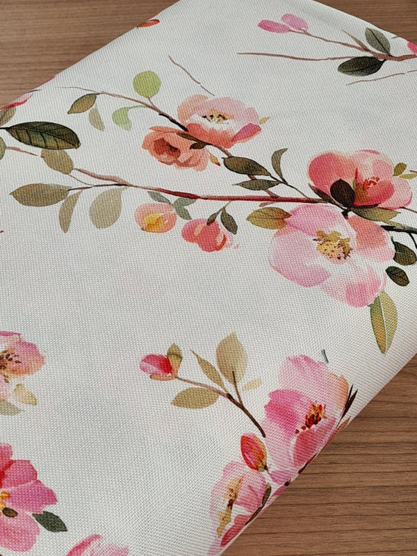 Canvas Fleurs de cerisiers sur fond blanc certifié oeko-tex - 100% coton (prix pour 10cm)