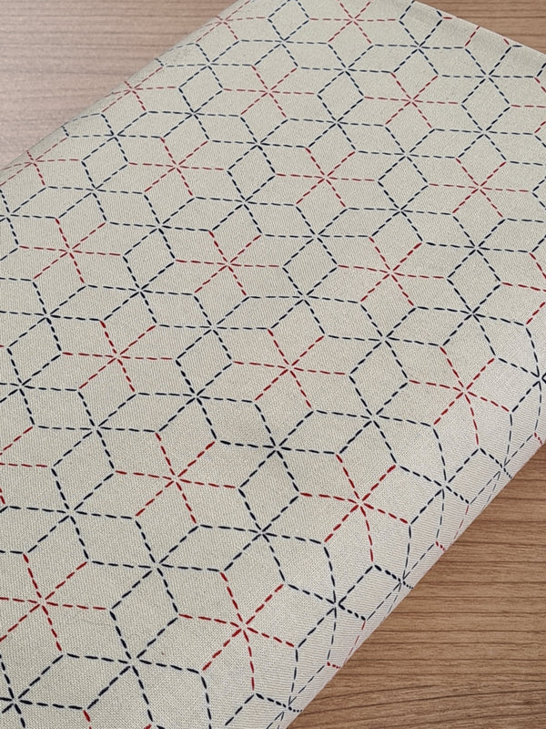 Asanoha Sashiko bleu et rouge (prix pour 10cm)