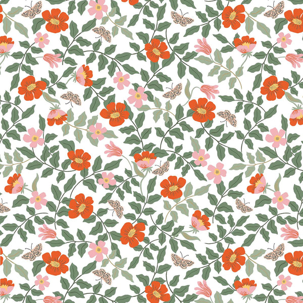 Popeline Rifle Paper co "Primrose" sur fond blanc (prix pour 10cm)