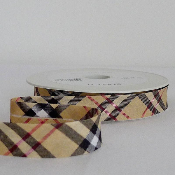 Biais écossais - motif Burberry et Tartan classique 20mm - 100% coton (prix au mètre)