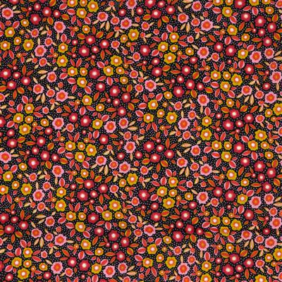 Coton enduit " Spring fever - Little flowers" sur fond noir certifié oeko-tex (prix pour 10cm)