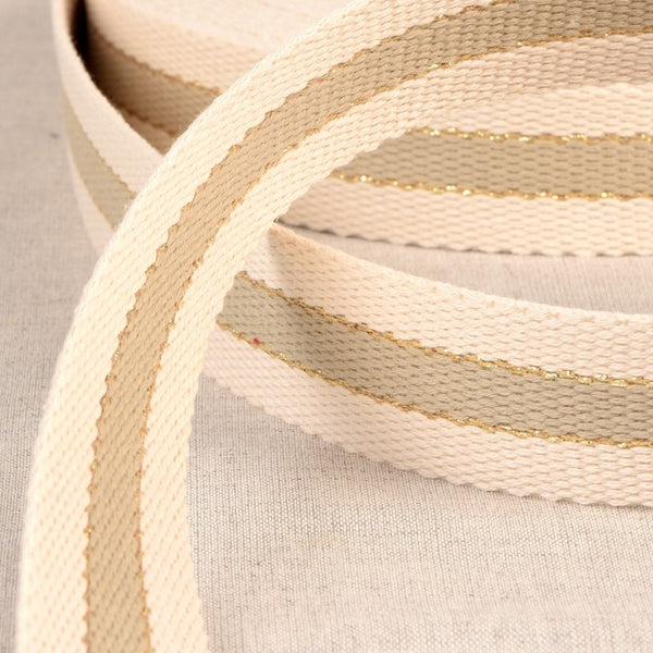 Sangles 3 bandes fil lurex de 30mm - Taupe et doré (Prix pour 50cm)